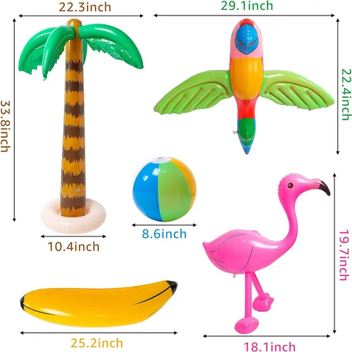 Vista 2 de R HORSE Palmera inflable flamenco plátano playa pelota loro playa piscina juguetes para fiesta tropical hawaiana Luau fiesta verano piscina playa