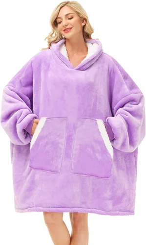 Vista 31 de Kipswiza Manta Ponible con Capucha para Mujeres y Hombres, Sudadera de Mantas con Capucha de Sherpa Suave y Acogedora Extragrande como Regalos