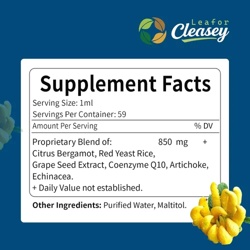 Vista 7 de All Herbal Liquid Drops for Heart & Immune System Support with Citrus Bergamot Extract, Echinacea, Red Yeast Rice, Grape Seed Extract, Coenzyme Q10
