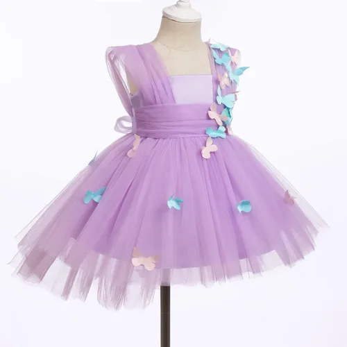 Vista 4 de Vestido de tutú con lentejuelas y lazo alto y bajo, vestido de pétalos de encaje, princesa, concurso, boda, fiesta de cumpleaños, vestido formal