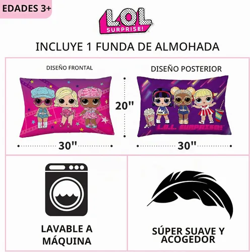 Vista 3 de Franco Funda de almohada reversible de microfibra súper suave, 20 x 30 pulgadas, LOL Surprise