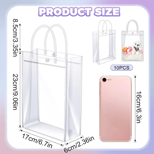 Vista 8 de Saintrygo 100 bolsas de regalo de PVC transparente con asas, transparentes