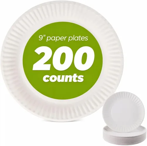 Vista 8 de Concession Essentials Plato de papel, 9" blanco sin recubrimiento 100ct