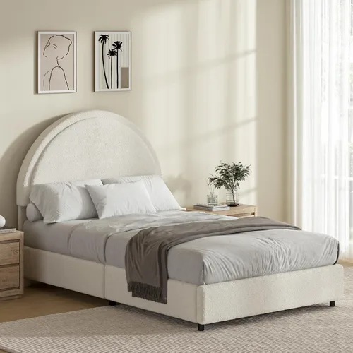 Vista 9 de REVOMINCA Estructura de cama Full Boucle con cabecera redonda, color gris