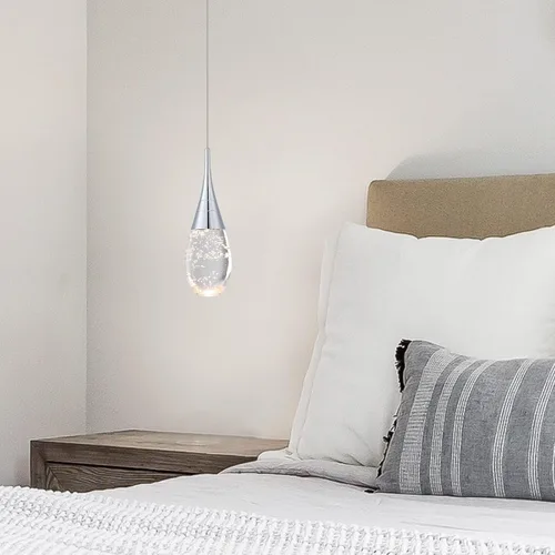 Vista 5 de JoollySun Mini lámpara colgante de cristal: 1 luz de lágrima regulable de 3 colores (3000 K-6000 K) colgante LED para isla de cocina baño - cromo
