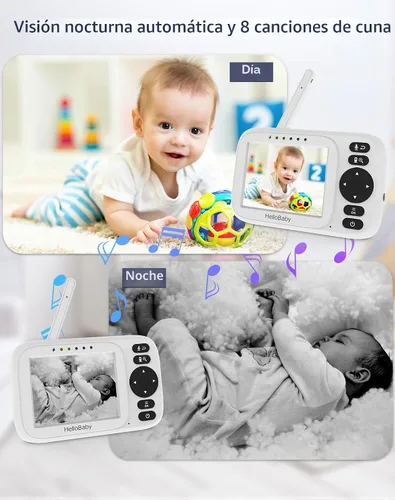 Vista 4 de HelloBaby Monitor sin WiFi Video Baby Monitor con cámara y audio - Pantalla de 3.2 pulgadas, conversación de 2 vías, visión nocturna, 8 canciones