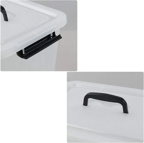 Vista 5 de Caja de almacenamiento de plástico de 12 cuartos de galón con asa, paquete de 6 contenedores transparentes con pestillo Clear, Stackable, Plastic