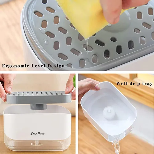 Vista 4 de Dispensador de jabón de calidad premium para cocina - Dispensador de líquido lavavajillas con soporte para esponja, bomba de fregadero y soporte