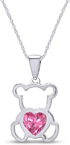 Vista 40 de Collar con colgante de oso de peluche con piedra natal para mujer Simulated Alexandrite