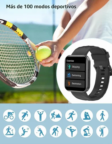 Vista 2 de Relojes inteligentes para hombres y mujeres (respuestas/hacer llamadas) compatibles con teléfonos iPhone Android, reloj inteligente de 1.85 Negro