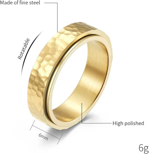 Vista 4 de nylry Anillos de acero inoxidable para hombre, anillos martillados coloridosdoradoplatanegro, anillos de ansiedad de moda, anillos de boda, joyería