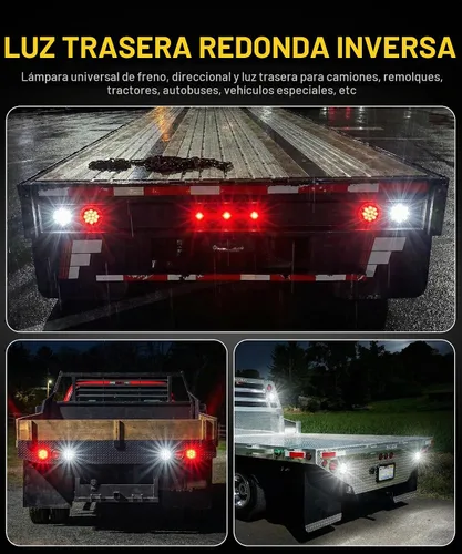 Vista 5 de Partsam Marcador de luces de marcha atrás redondas con 12 luces LED blancas de 4 pulgadas con anillos de acero inoxidable sellados