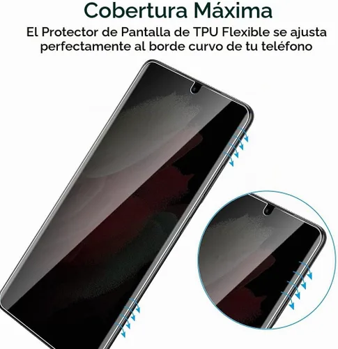Vista 8 de TAURI Diseñado para Samsung Galaxy S21 Ultra 5G de 6.8 pulgadas, protector de pantalla de privacidad de película de TPU flexible + protector de Negro