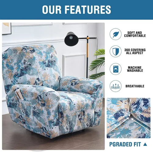 Vista 3 de Eco-Ancheng Fundas reclinables Lazyboy de 4 piezas, fundas para sofá reclinable, fundas antideslizantes para sillas reclinables, con bolsillos