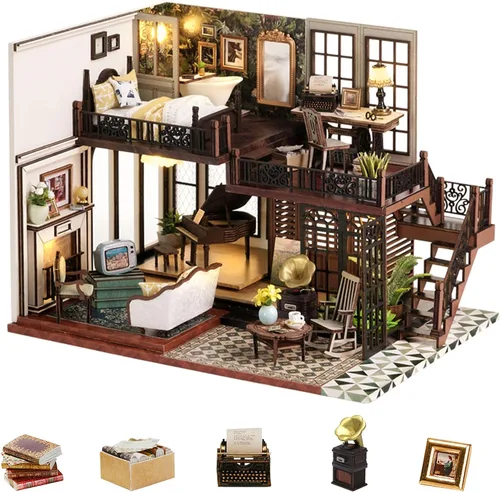 Vista 12 de Flever Kit de casa de muñecas en miniatura para bricolaje, habitación creativa con muebles para regalo romántico de San Valentín (Cat Cafe Garden)