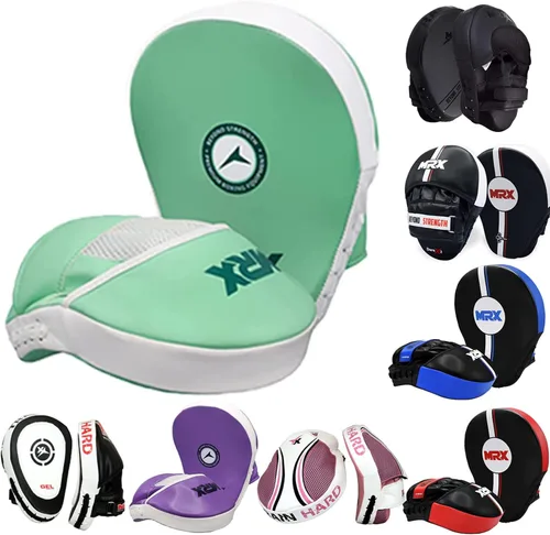 Vista 16 de MRX Gel Tech - Gancho de boxeo y almohadillas de Jab MMA Focus Guantes de entrenamiento Thai Kick Strike Shield Curvo Negro/Blanco