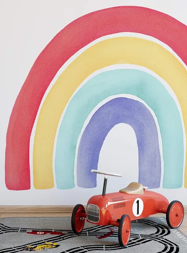 Vista 14 de Vinilo adhesivo para pared, diseño de acuarela, arcoíris, despegar y pegar (pequeño, 29.5 pulgadas de ancho x 24 pulgadas de alto, coral)
