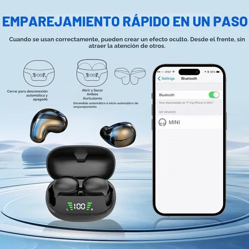 Vista 5 de Loluka Auriculares invisibles inalámbricos Bluetooth, discretos y pequeños ocultos con Bluetooth para el trabajo, auriculares inalámbricos Negro