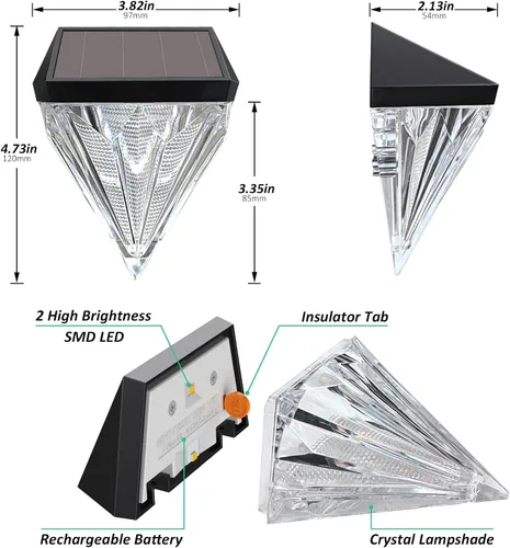 Vista 5 de MXwcy Luces solares de la cubierta al aire libre LED paso valla patio pared luces diamante forma jardín decoración iluminación