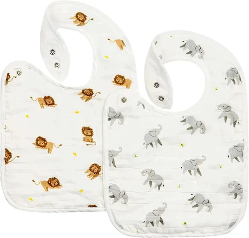 Vista 8 de Bamboo Little Baberos para bebé (paquete de 2) - Baberos con broches ajustables - Parte trasera de rizo absorbente Adjustable Snaps