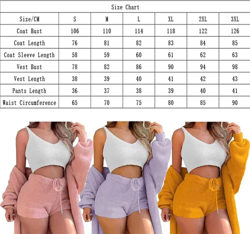 Vista 2 de KDGENG Shecozy 3 Piece Pajama Set - Womens Sexy Fuzzy Cozy Knit Hooded Cardigan Outfits Crop Top Shorts Loungewear