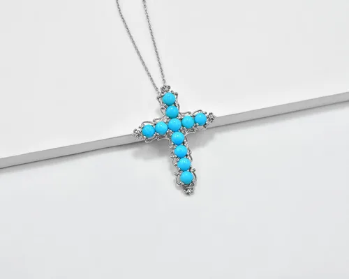 Vista 3 de Natural 0.157 in redondo durmiente belleza turquesa piedra preciosa santa cruz colgante collar diciembre piedra natal turquesa joyería regalo