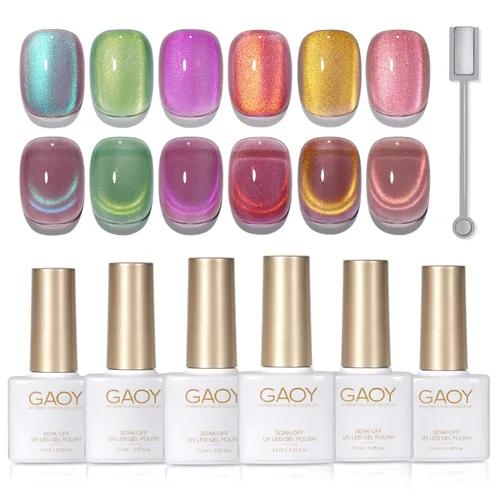 Vista 7 de GAOY Juego de esmaltes de uñas de gel con purpurina de ojo de gato con imán y galaxia colorida para ojos de gato holográficos, manicura de gel