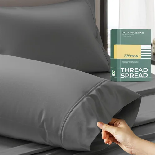 Vista 12 de THREAD SPREAD Juego de 2 fundas de almohada 100% de algodón orgánico tamaño reina/estándar - Funda de almohada de percal de algodón orgánico ultra