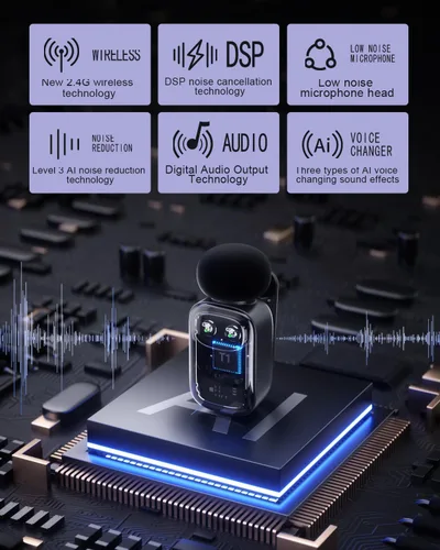 Vista 4 de T1 mini micrófono inalámbrico Lavalier para iPhone/Android/iPad, reducción de ruido de 3 niveles, duración de la batería de 30 horas, cambiador