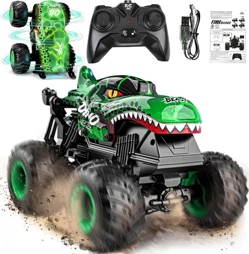 Vista 11 de BEZGAR Monster Truck Toys - Camión monstruo de control remoto con luz y música, juguetes de dinosaurios para niños, camión RC a escala 1:20 con Azul