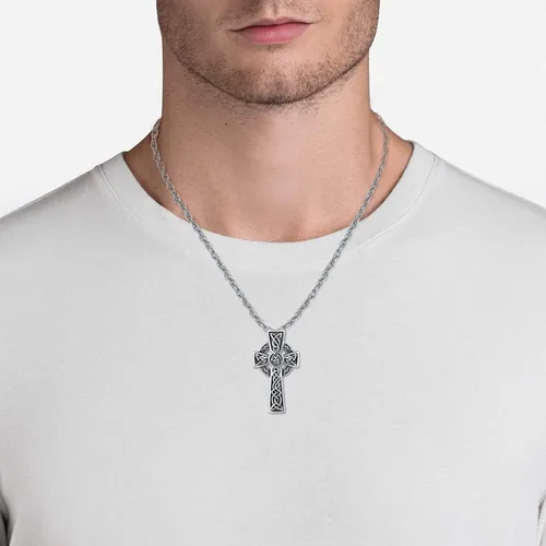 Vista 5 de TANGPOET - Collar de nudo celta de plata de ley con colgante de escudo de Asatru de buena suerte joyería irlandesa regalos para hombres mujeres