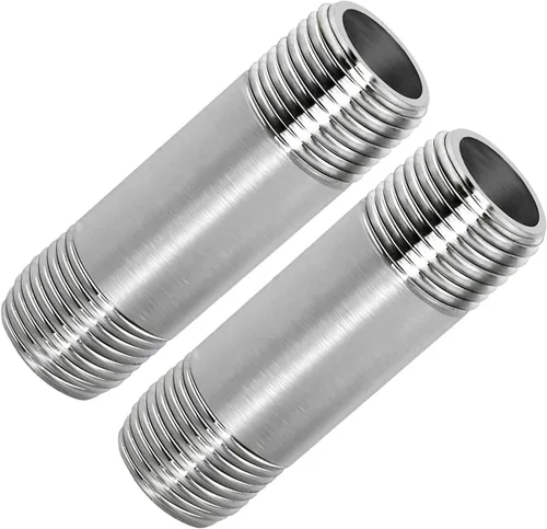 Vista 7 de Accesorio de tubo de acero inoxidable 1/2" NPT macho x 1/2" NPT hembra rosca boquilla tubo fundido de 2" (50mm) de longitud 2 piezas