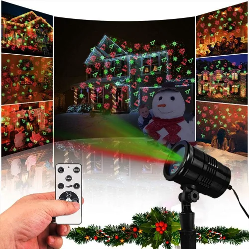 Vista 6 de Luces Láser de Navidad, Luces de Proyector Reflector de Paisaje Espectáculo de Estrellas Rojas y Verdes con Patrones Decorativos de Navidad