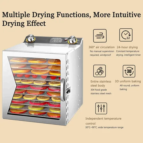 Vista 2 de Food Dehydrator Machine with 14 Stainless Steel Layers,1000W Freeze Dryer Machine with Digital Timer and Temperature Control,360° Circulation,Meat