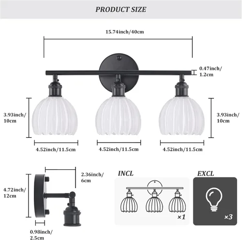 Vista 106 de Shenmoyl Lámparas de baño, lámpara de pared de 2 luces para tocador sobre espejo con pantalla de vidrio tulipán blanco para dormitorio, sala