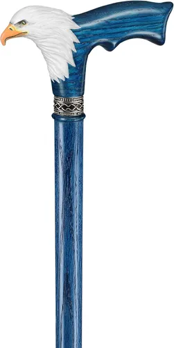 Vista 5 de Asterom Bastón de madera tallada pintada a mano para hombre, águila calva, bastón de madera único, elegante bastón