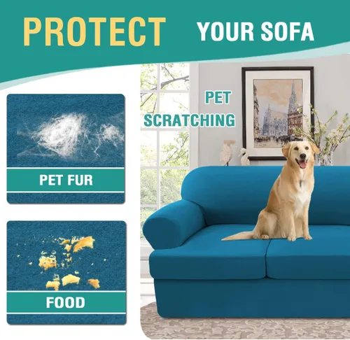 Vista 2 de Funda de sofá de forro polar con cojín en T, juego de funda de sofá de 3 piezas con 2 fundas de cojín individuales, protector de muebles elástico