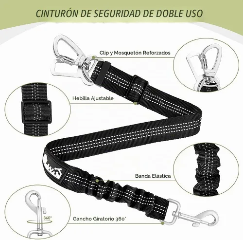 Vista 4 de SlowTon Cinturón de seguridad para perro, paquete de 2 cinturones de seguridad para perro, correa elástica ajustable, amortiguador elástico de Negro