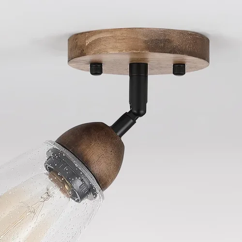 Vista 8 de Lámpara de techo rústica de cristal empotrado, mini pantalla de vidrio transparente y madera de roble, lámpara de techo semiempotrada para cocina