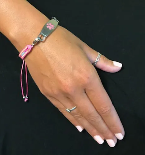 Vista 3 de Pulsera de identificación de alerta médica con cuentas aztecas y cuero para mujer, tamaño ajustable, 1