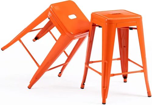 Vista 17 de Vogue Furniture Direct 24" Taburetes de bar de metal sin respaldo negros para interiores/exteriores, altura para encimera con asiento cuadrado