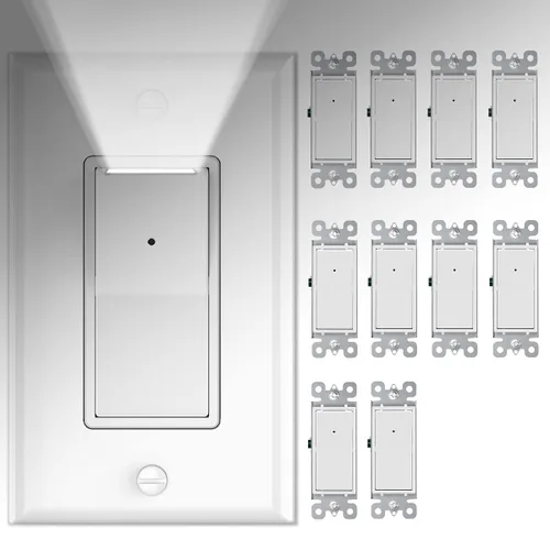 Vista 9 de SOZULAMP - Paquete de 10 interruptores de luz de pared de 3 vías con luz nocturna LED de 15 amperios 120/277 voltios, interruptor blanco basculante