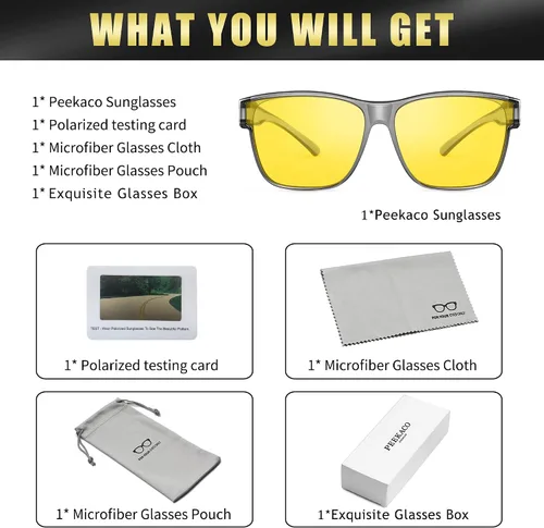 Vista 7 de Peekaco Gafas de sol que se ajustan sobre gafas para hombres y mujeres, lentes de sol polarizados cuadrados ligeros para usar sobre anteojos