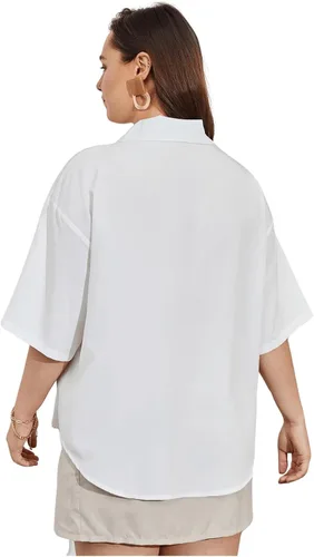 Vista 2 de Floerns Blusa de cuello de media manga con botones para mujer, talla grande