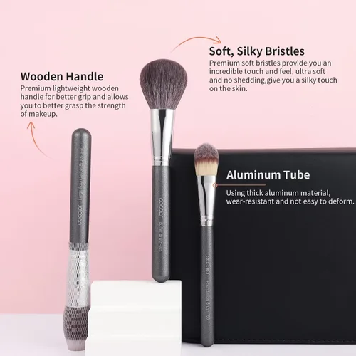 Vista 5 de docolor Professional 29Pcs Makeup Brush Set, Premium Goat Hair & Synthetic Fiber Blending Brushes for Foundation Powder Blush Concealer Eyeshadow