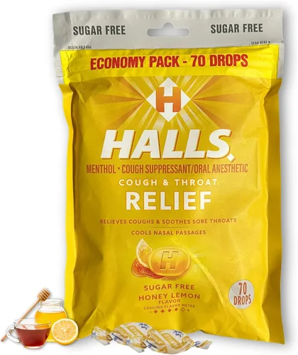 Vista 5 de Halls - Gotas para aliviar la tos con miel sin azúcar, paquete económico, 70 gotas (1 paquete), juego con caja Fusion Shop Store (1), pequeña