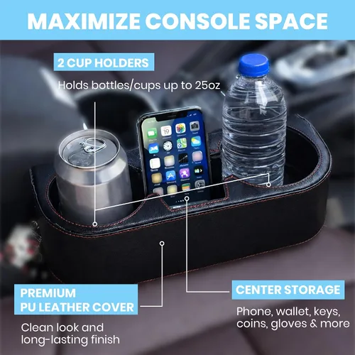 Vista 3 de Portavasos de automóvil, portavasos para asiento delantero automático, cubierta de piel sintética, soporte para bebidas, organizador de relleno