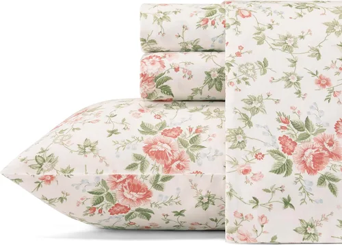 Vista 37 de Laura Ashley - Juego de sábanas individuales con sábana bajera y funda de Bettinas Blooms Rojo