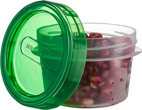 Vista 8 de PLASTICPRO Paquete de 6 recipientes de almacenamiento de alimentos con tapa giratoria con rosca verde, recipientes reutilizables de 4 onzas
