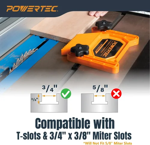 Vista 8 de POWERTEC Tabla de plumas en tándem y palo de empuje en L para sierra de mesa, mesa de enrutador, cepilladoras y ensambladoras. El empujador